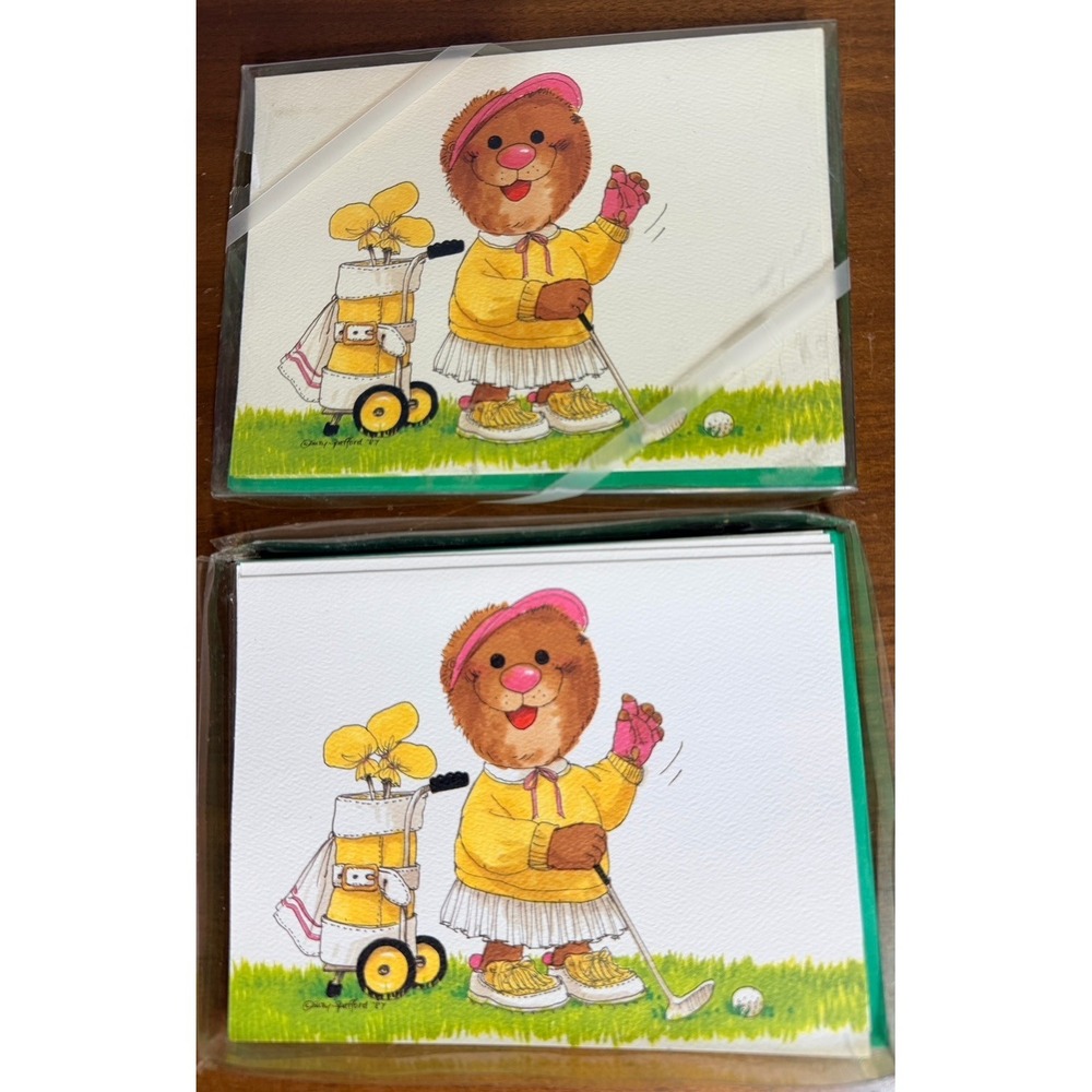 Vtg Suzy's Zoo 12 Note Cards & Envelopes Suzi Cat Golf 1987 NOB